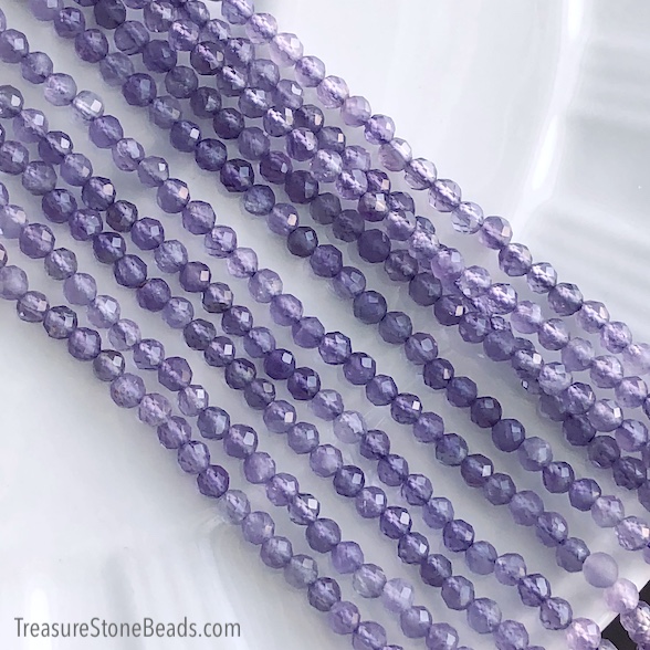 Bead, amethyst, 3mm faceted round. 15.5 inch, 135pcs