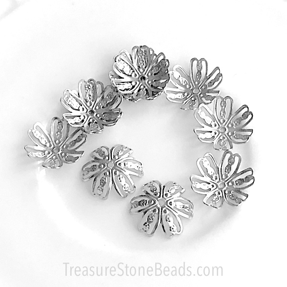 Bead cap, stainless steel, 14mm filigree. 5pcs