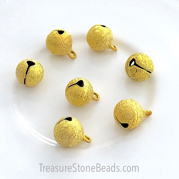 Bell, gold-plated steel, brushed, 10mm. Pkg of 6.