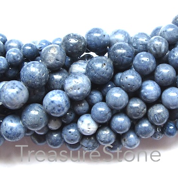 Bead, blue coral, 10mm round. 15.5 inch strand.