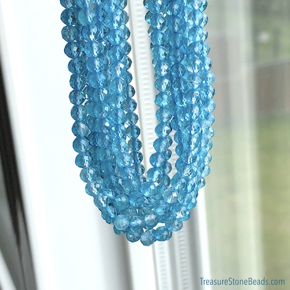 Bead, blue topaz, 4mm faceted round, 15 inch, 97pcs