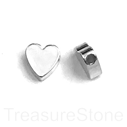 Bead, brass, 8mm silver, side-drilled heart. pack of 5.