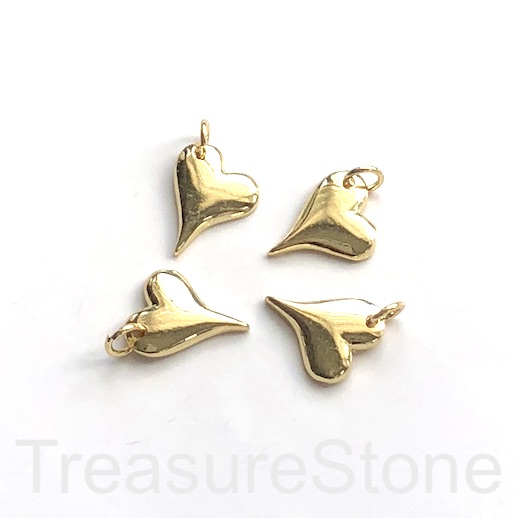Charm, pendant, brass, 9x12mm gold heart. Ea