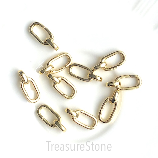 Oval push clasp, brass, gold plated, 9x20mm. Ea