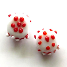 Bead, lampworked glass, white, 14x17mm bumpy. Pkg of 4.