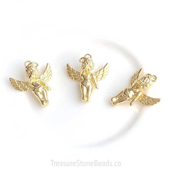 Brass Charm, pendant, 18x20mm gold cupid. each