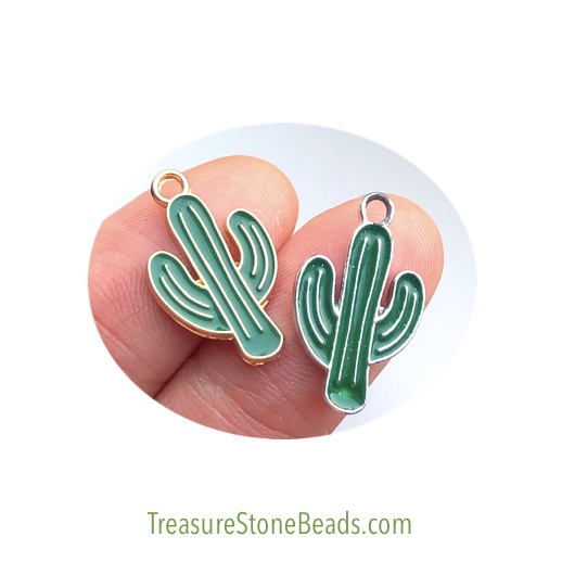 Charm / Pendant, mm cactus, gold, Enamel. pack of 3