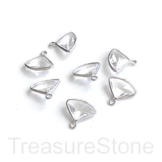 Charm, pendant, glass, 9x13mm clear faceted triangle. Pack of 3