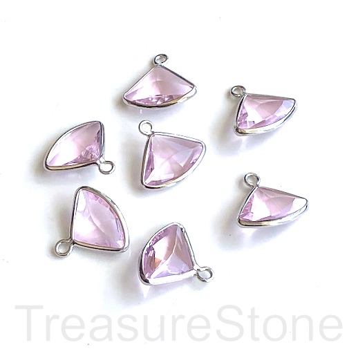 Charm, pendant, glass, 9x13mm pink faceted triangle. Pack of 3