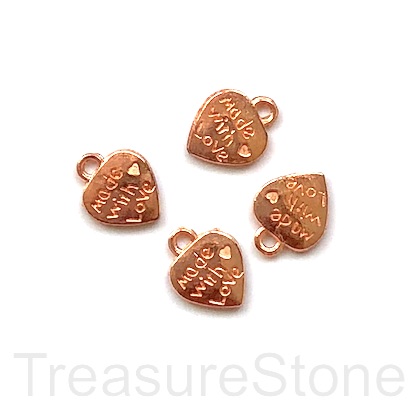 Charm, rose gold-plated, 10mm heart "Made with Love". Pkg of 12