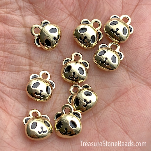 Charm / Pendant, 9mm panda, gold. Pkg of 3