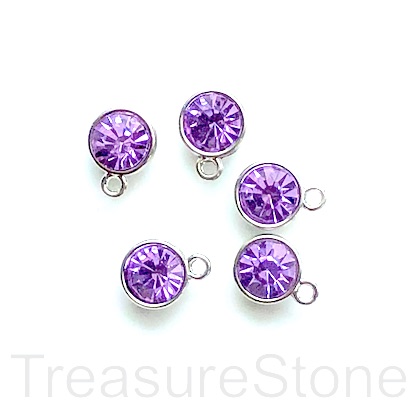 Charm, Pendant, 10mm, purple crystal. Pack of 3.
