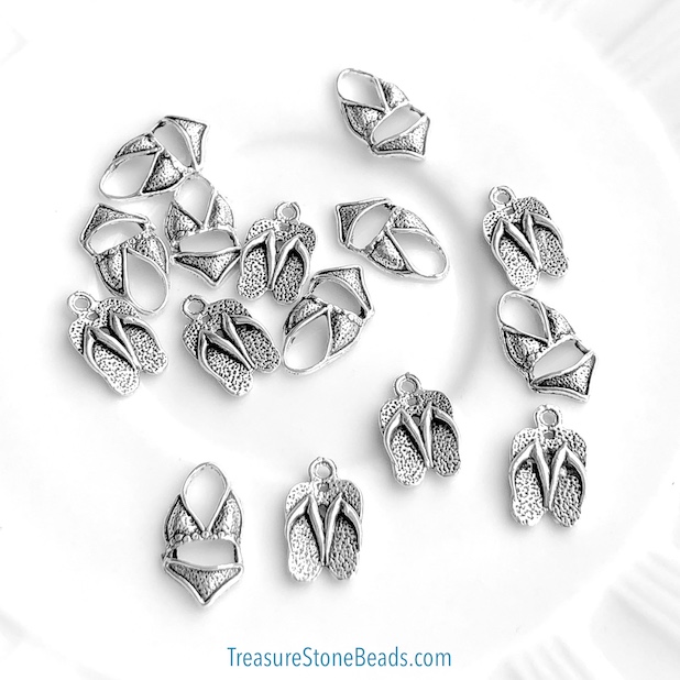 Charm, pendant, silver-plated, 10x13mm sandals. Pkg of 8