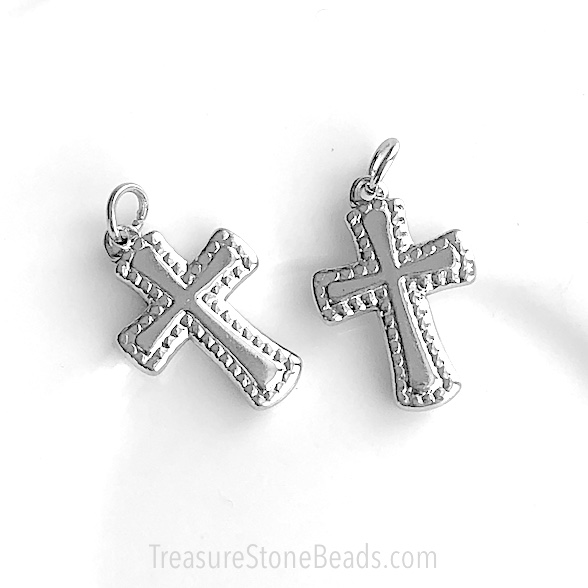 Charm, pendant, stainless steel, 19x13mm cross. ea