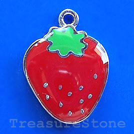 Charm/pendant,chrome-finished,17mm strawberry. Sold individually