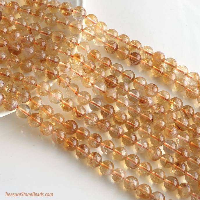Bead, citrine, 8mm round, grade B. 15-inch, 48pcs