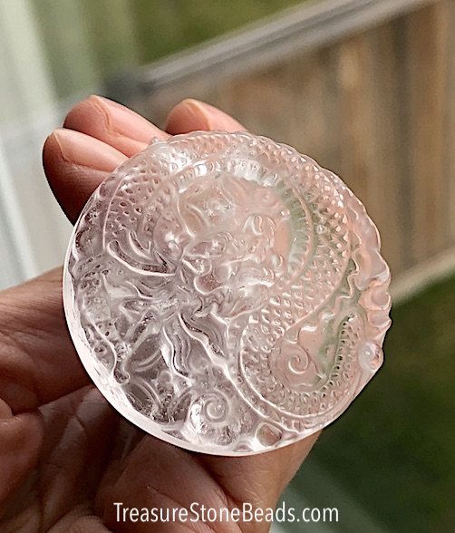 Pendant, clear crystal quartz, 38mm, hand carved dragon. Each