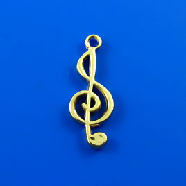 Charm, gold-finished, 10x22mm treble clef. Pkg of 5.