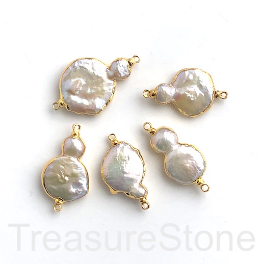 Pendant,connector fresh water pearl,15x30mm, gold plated twin.Ea