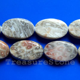 Bead, coral fossil, 16x25x10mm twisted oval. 16-inch strand.