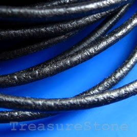 Cord, leather, black 1.5mm. Sold per 2-meter section