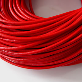 Cord, leather, red, 3mm. 1 meter