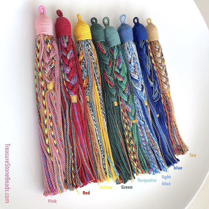 Tassel, cotton, handmade, about 13x130mm, blue. each