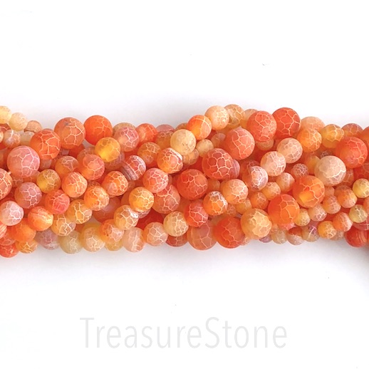 Bead, crack agate (dyed), orange, 8mm round, matte. 14", 48pcs