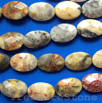 Bead, crazy lace agate, 10x15mm faceted oval. 16-inch strand