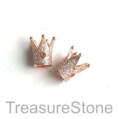 Micro Pave Bead, brass, rose gold, 12mm crown. Each.