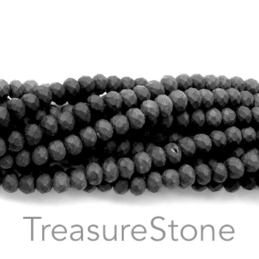 Bead, crystal, black, matte, 3x4mm rondelle, 17.5-inch