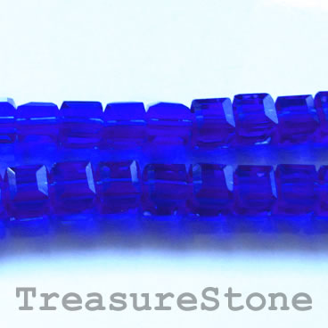 Bead, crystal, cobalt blue, 6mm cube, 11-inch