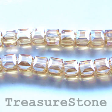 Bead, crystal, gold AB, 6mm cube, 11-inch