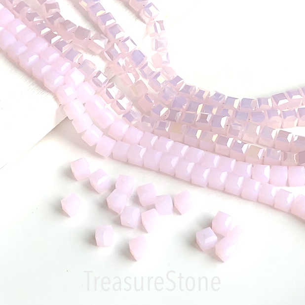 Bead, crystal, light pink solid, 6mm cube, 11-inch, 48pcs
