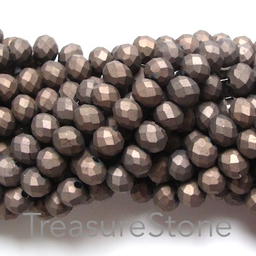 Bead, crystal, grey, matte, 6x8mm faceted rondelle. 17 inch