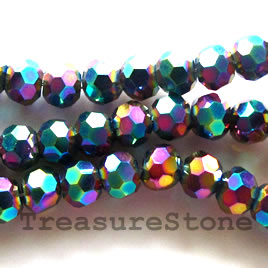 Crystal, Bead, black AB2X, 4mm faceted round. 14-inch strand