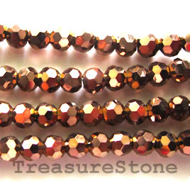 Bead, crystal, copper, 4mm faceted round. 15 inch strand