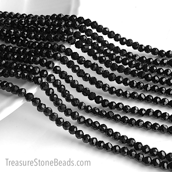 Bead, crystal, black, 3.5-4mm faceted Round. 14-inch, 120pcs