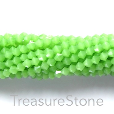 Bead, crystal glass, green, 4mm bicone. 18-inch strand