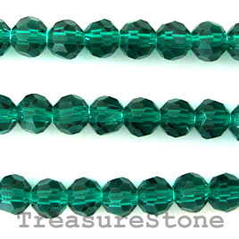 Bead, crystal, emerald, 4mm round,13 inch