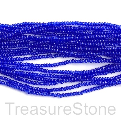 Bead, crystal, royal blue transparent, 1.5x2mm rondelle. 12.5"
