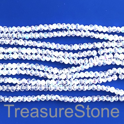 Bead, crystal, clear AB, 2x3mm faceted rondelle. 16.5 inch