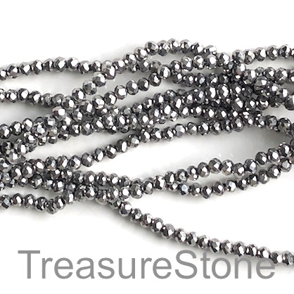 Bead, crystal, silver, 2x3mm faceted rondelle. 17 inch