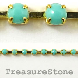 Cupchain,gold-colored, 3mm turquoise rhinestone.1 meter/180 cups