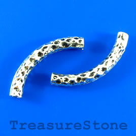 Bead,silver-finished, 42mm, 5mm thick, curved tube. 3pcs