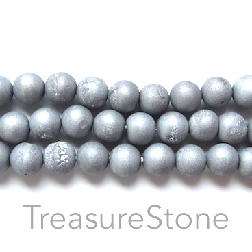 Bead, Druzy Agate (e-plated), silver, 10mm round. 15inch, 36pcs