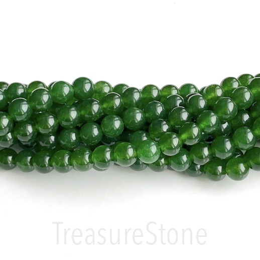 Bead, dyed jade, dark green, 8mm round. 15-inch/ 49pcs