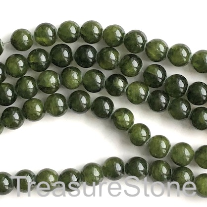 Bead, jade (dyed), olive green, 10mm, round. 16-inch, 40pcs - Click Image to Close