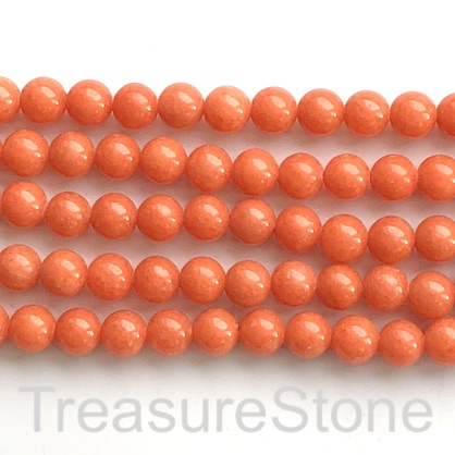 Bead, jade (dyed), orange, 8mm, round. 15.5-inch, 49pcs
