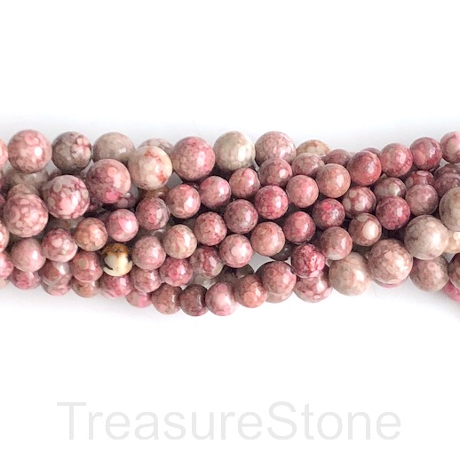 Bead, medical stone, maifanite, pink, dyed, 6mm round. 15", 62pc